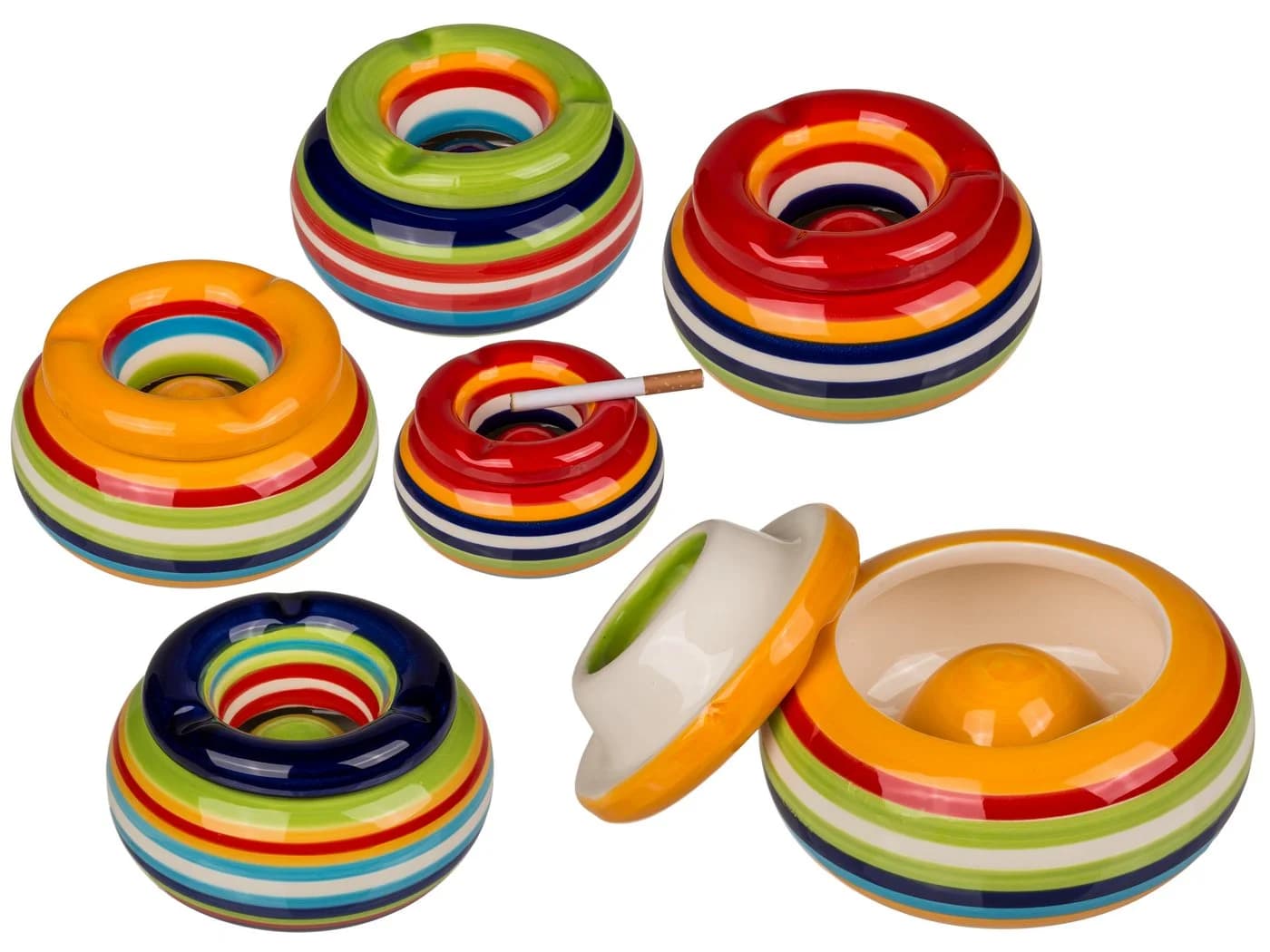 Riyashop Windaschenbecher Keramik Bunt Streifen mit Deckel - Bild 2