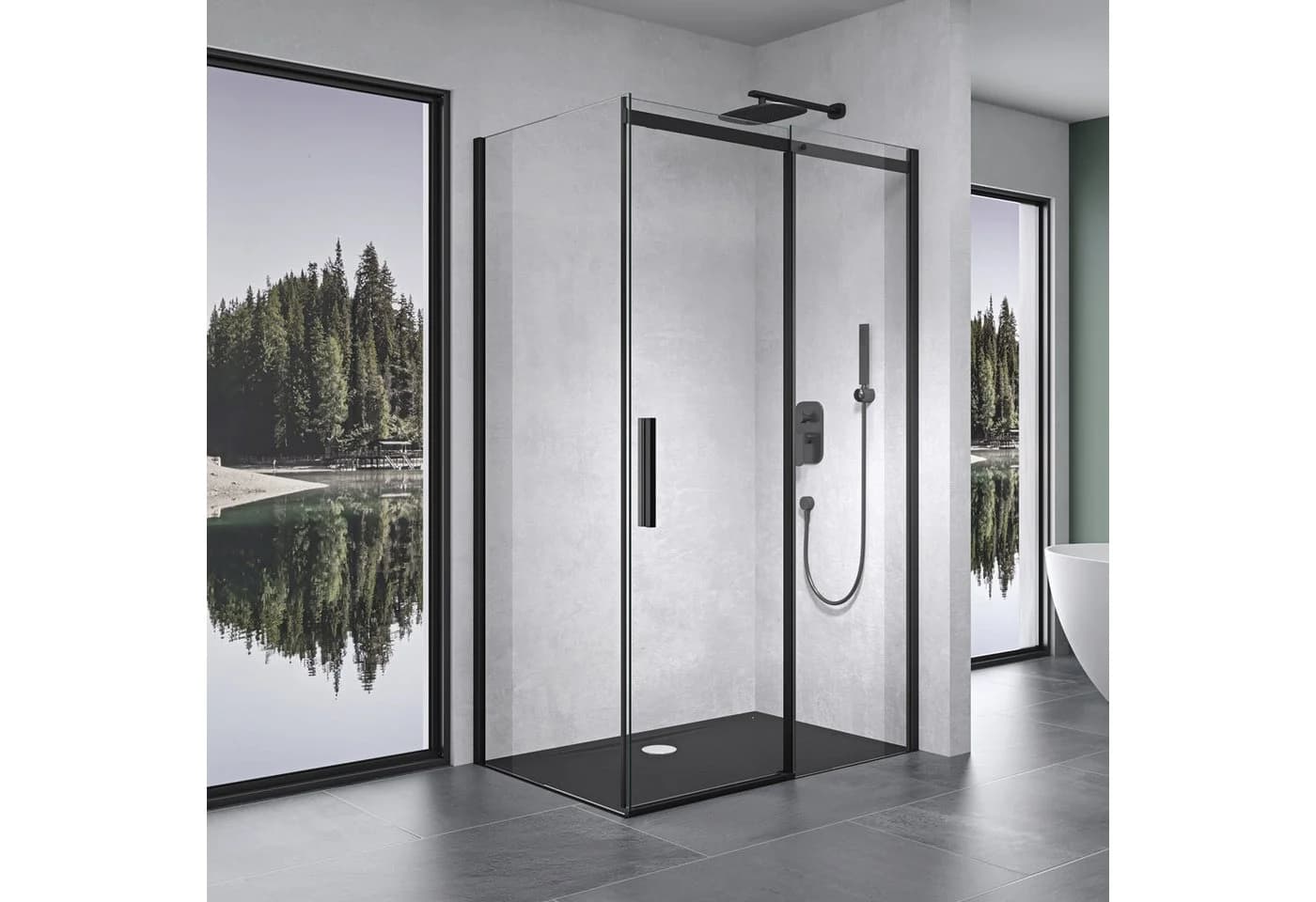 Mai & Mai Eckdusche Rav18 Schiebetür 8mm ESG Glas Transparent Schwarz