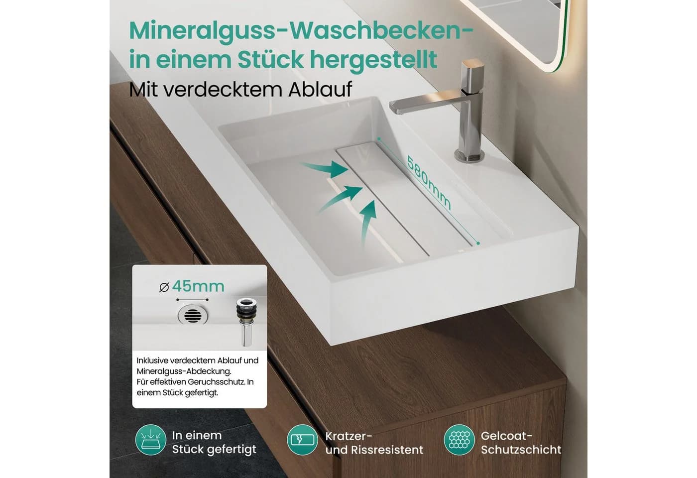 Mai & Mai Badmöbel-Set 150cm mit Mineralguss-Waschbecken und Softclose
