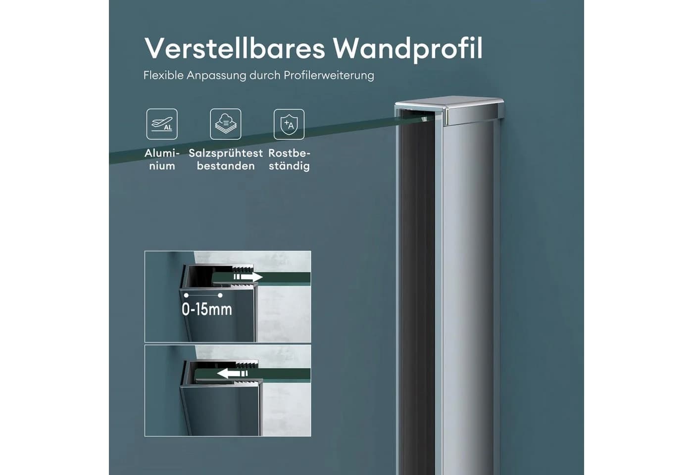 Mai & Mai Duschwand Walk-In 8mm ESG Glas NANO Transparent Silber - Bild 4