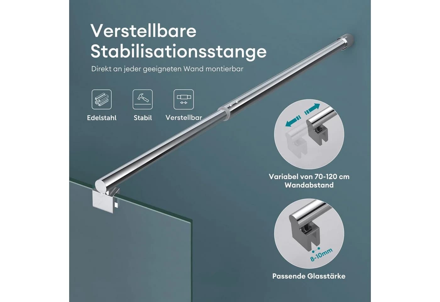 Mai & Mai Duschwand Walk-In 8mm ESG Glas NANO Transparent Silber - Bild 5