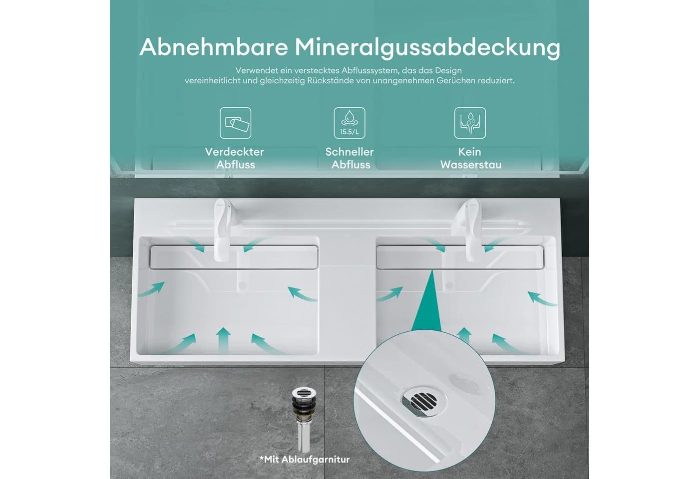 Mai & Mai Aufsatzwaschbecken Col12 Mineralguss Weiß Rechteckig - Bild 3