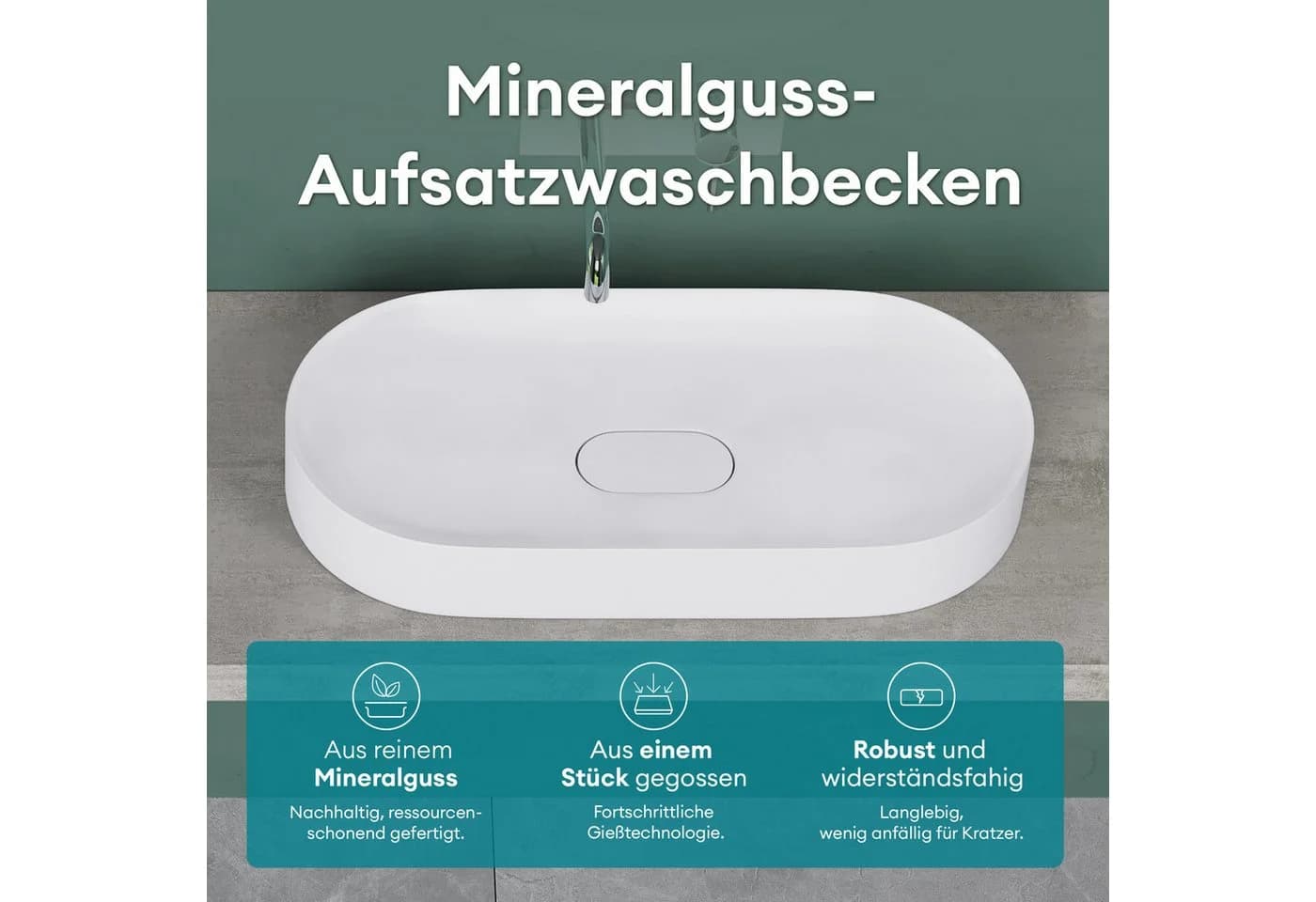 Mai & Mai Aufsatzwaschbecken Col826 Gussmarmor Oval Matt Weiß - Bild 3
