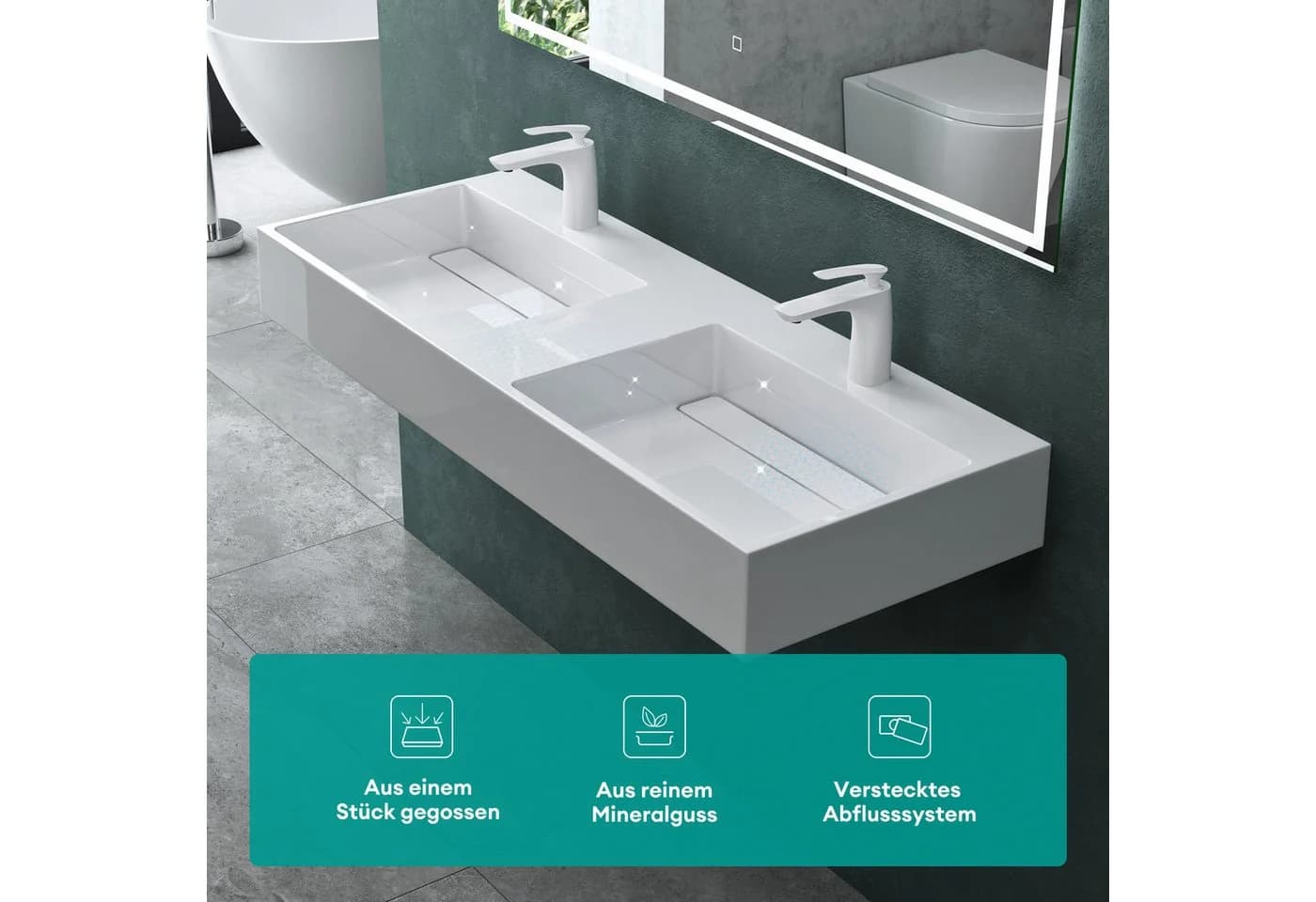 Mai & Mai Aufsatzwaschbecken Col12 Mineralguss Weiß Rechteckig - Bild 2