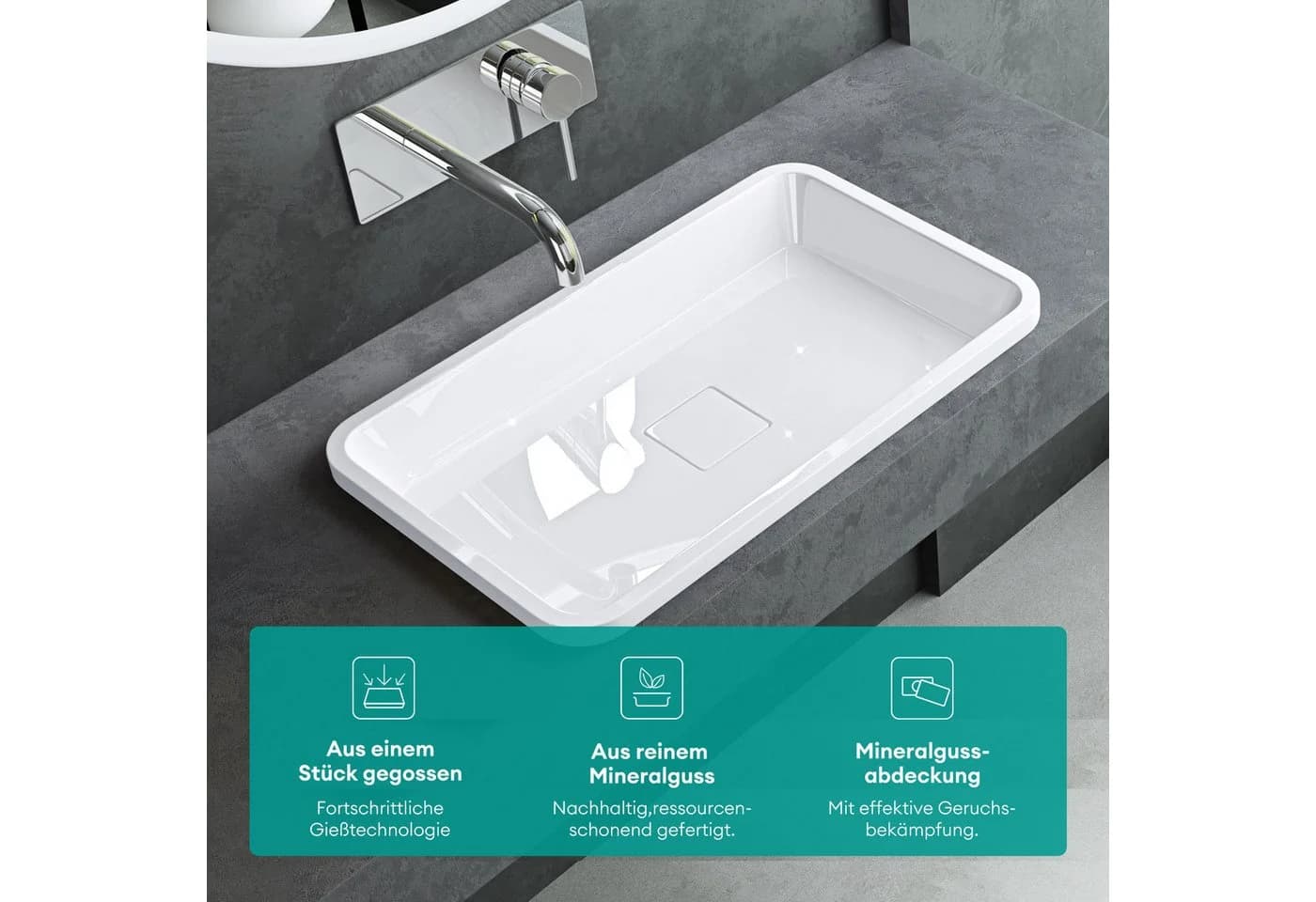 Mai & Mai Einbauwaschbecken Col104 Gussmarmor Weiß Aufsatzwaschbecken - Bild 3