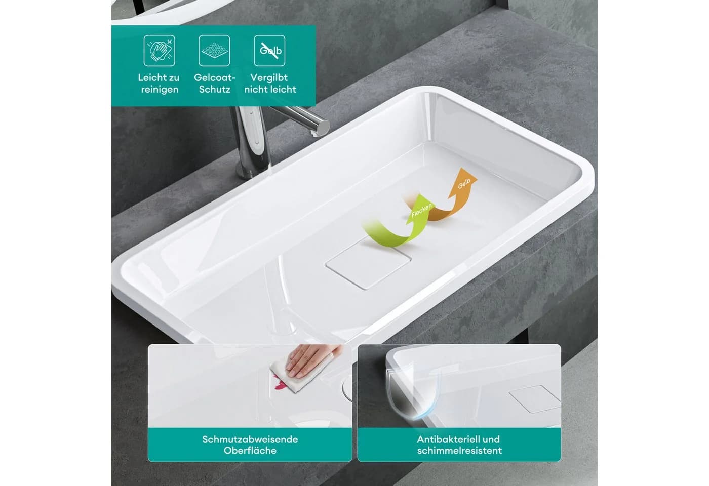 Mai & Mai Einbauwaschbecken Col104 Gussmarmor Weiß Aufsatzwaschbecken - Bild 5