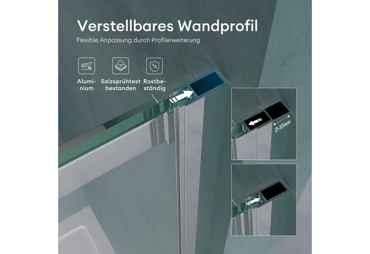 Mai & Mai Dusch-Schiebetür Nischentür 8mm ESG Glas NANO Beschichtung - Bild 3