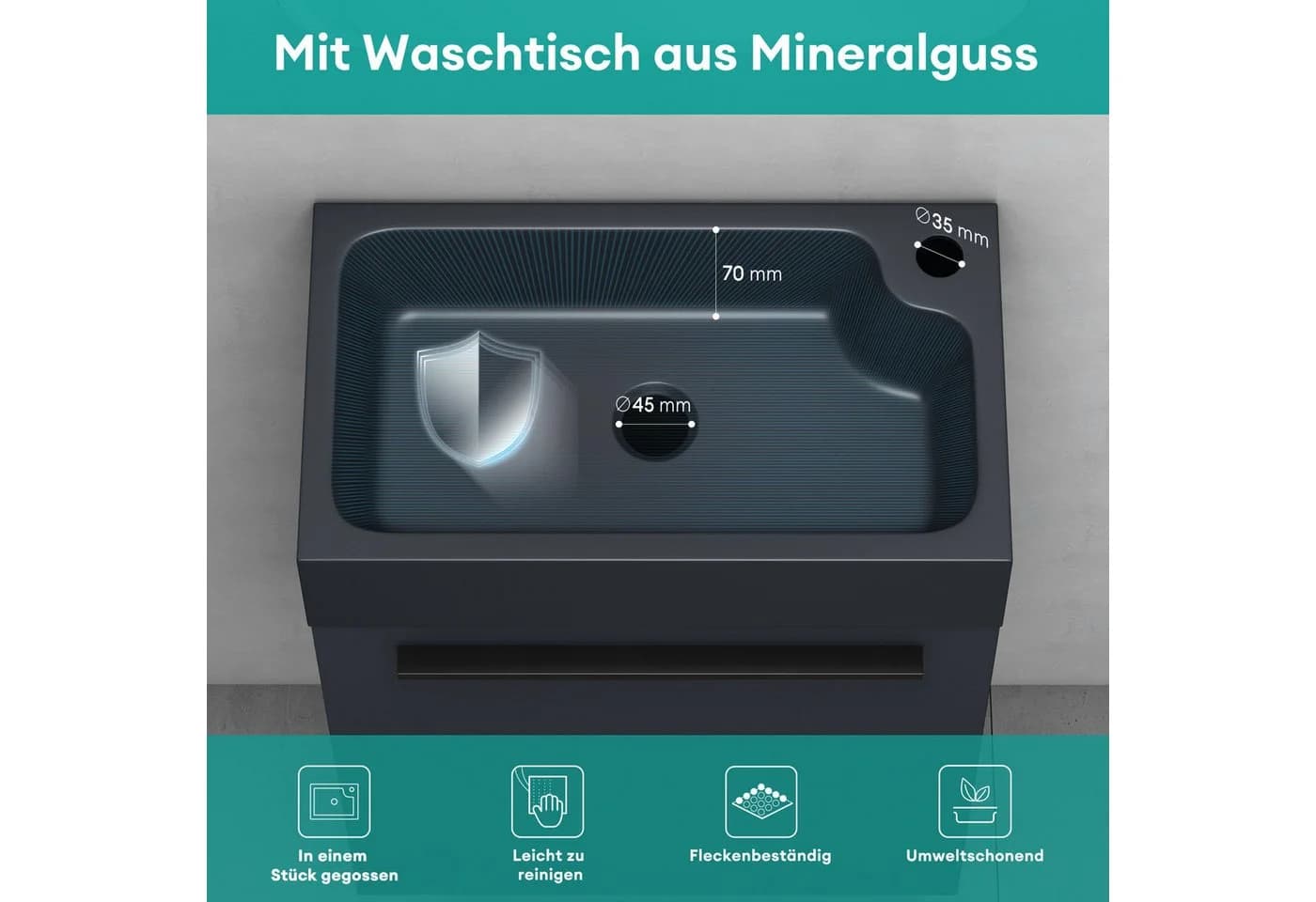 Mai & Mai Badmöbel-Set Pisa mit Waschbecken und Unterschrank Anthrazit Matt - Bild 4