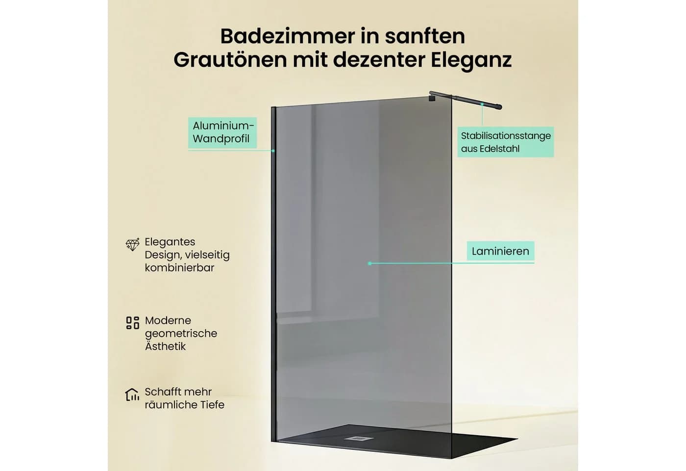 Mai & Mai Duschwand Walk-In Schwarz Profil 8mm ESG Glas - Bild 3