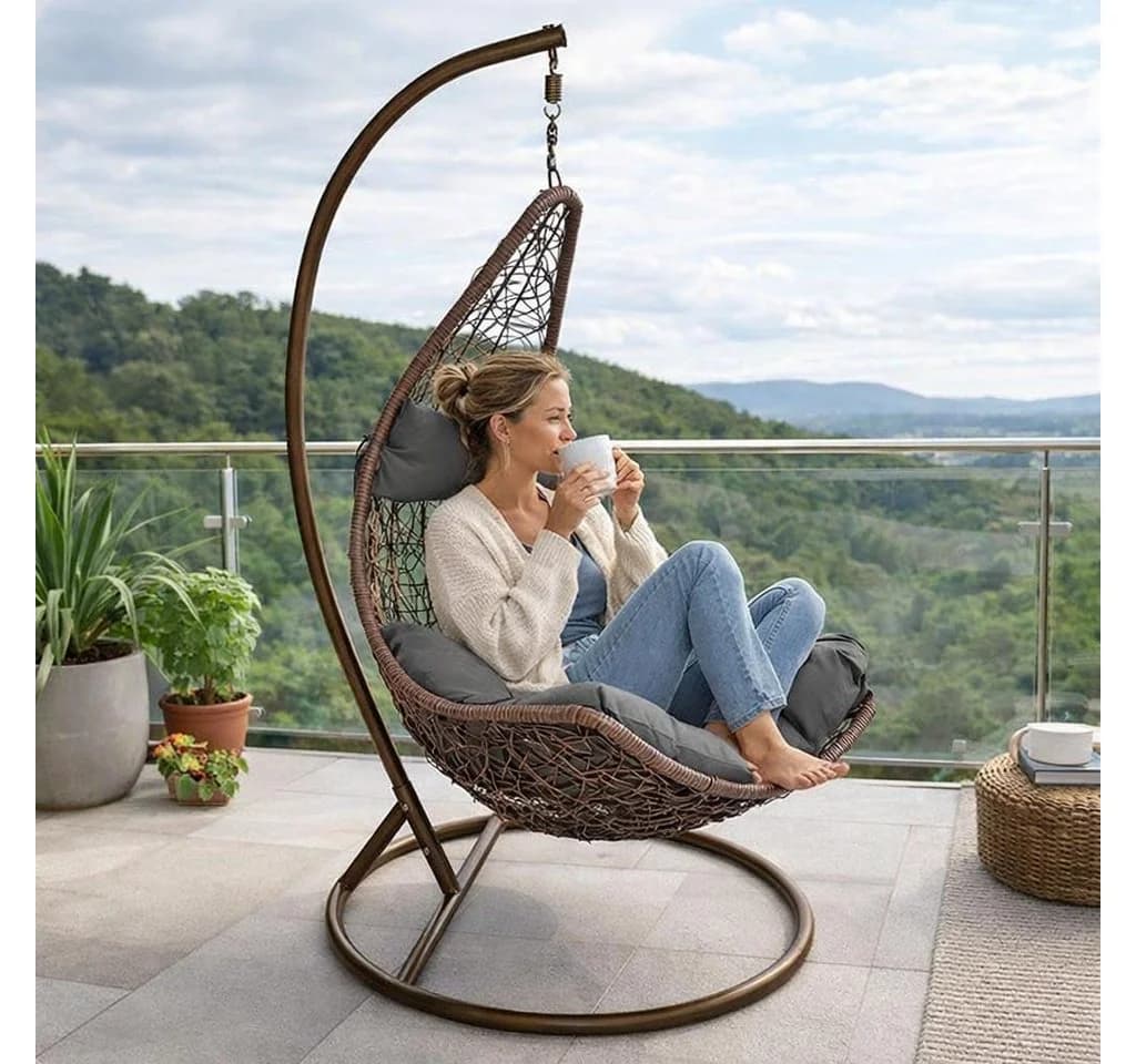 ESTEXO Hängesessel mit Gestell Polyrattan Braun Grau - Bild 2