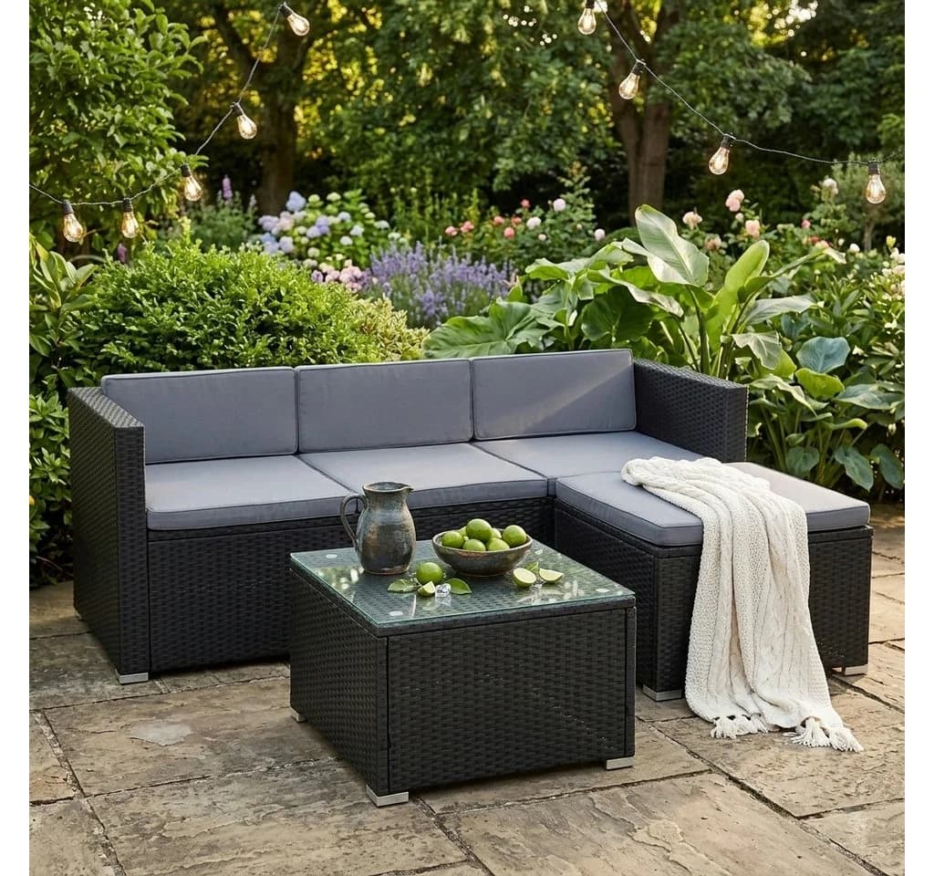 ESTEXO Sitzgruppe Rattan Lounge 3-Sitzer Sofa Schwarz - Bild 2