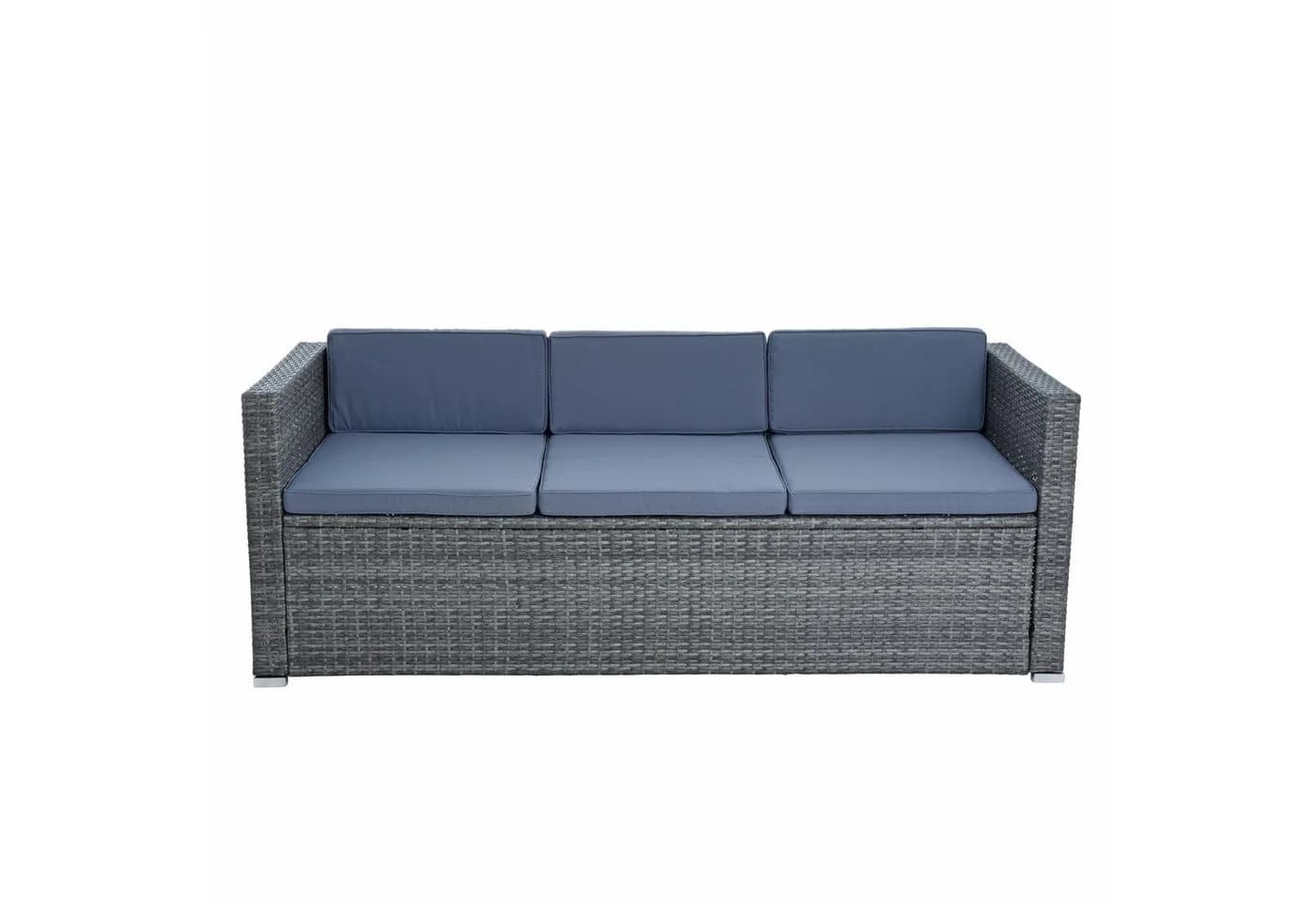 ESTEXO Rattan Lounge Sitzgruppe 3-Sitzer Grau mit Hocker - Bild 5