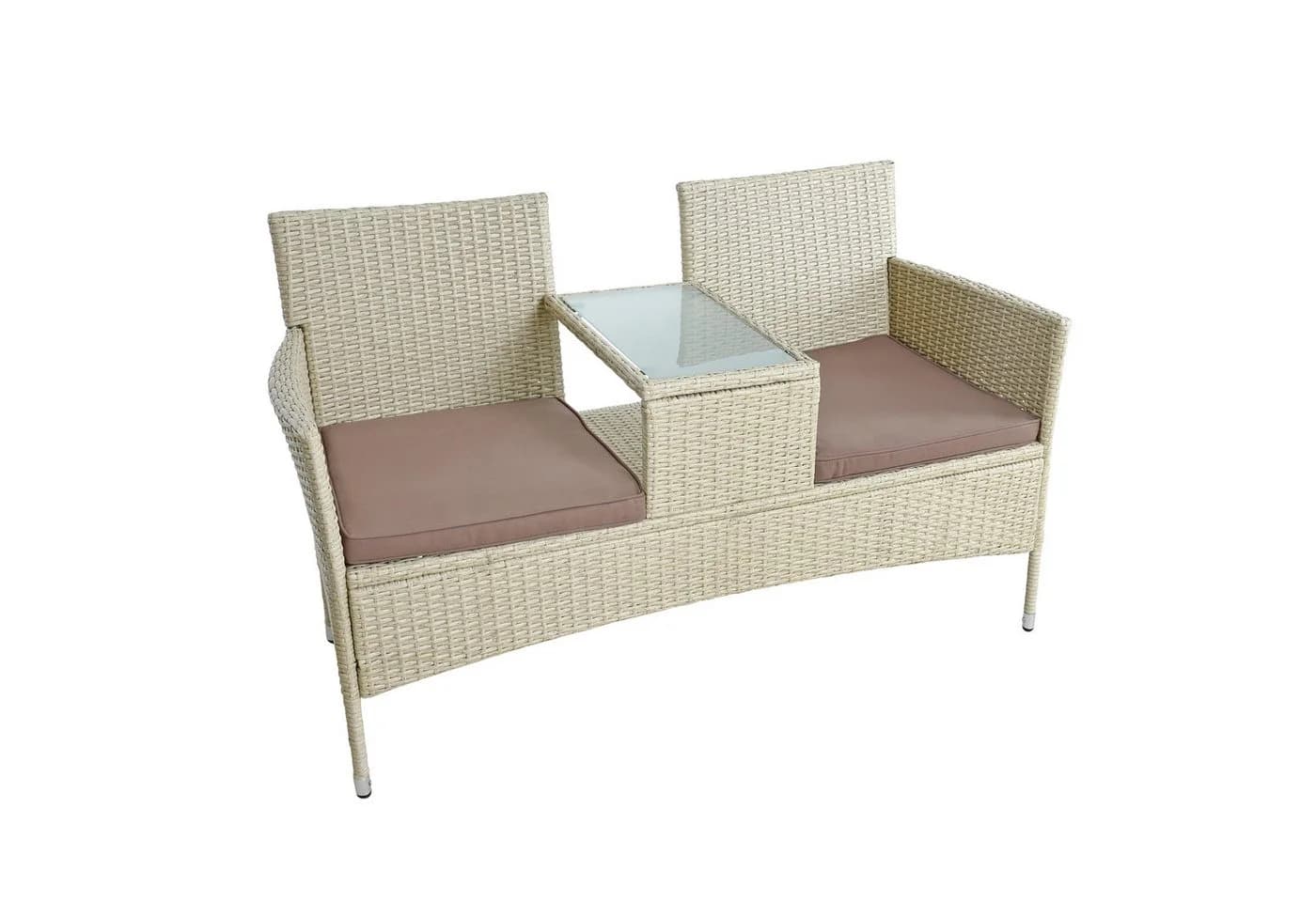 ESTEXO Polyrattan Gartenbank 2-Sitzer mit Tisch Beige - Bild 5