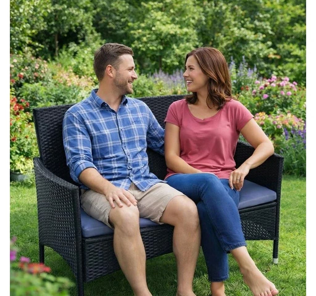 ESTEXO Gartenbank 2-Sitzer Schwarz Polyrattan mit Sitzkissen - Bild 2