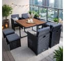 ESTEXO Polyrattan Sitzgruppe 9-tlg. für 8 Personen Schwarz mit Holzplatte Bild 2