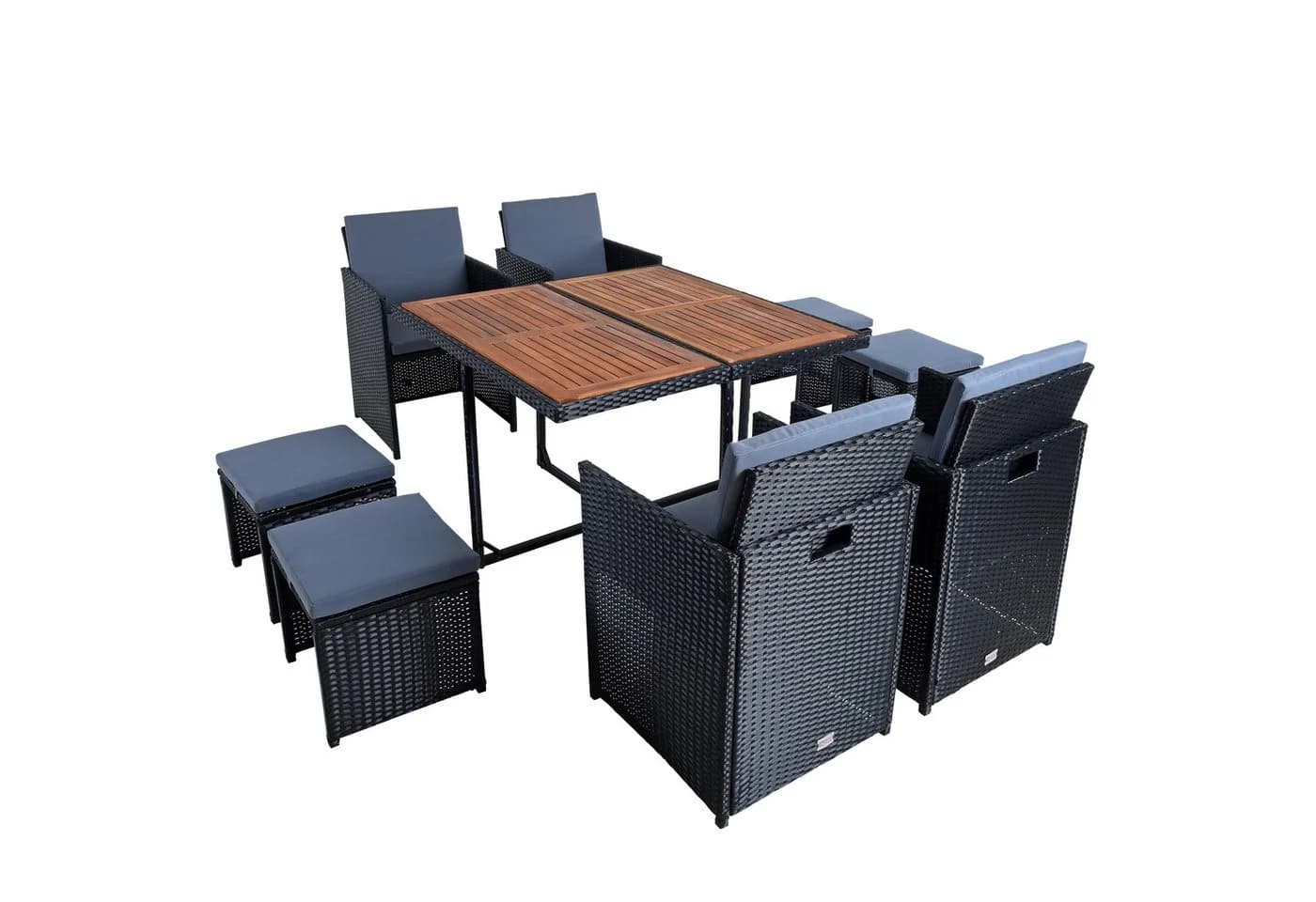 ESTEXO Polyrattan Sitzgruppe 9-tlg. für 8 Personen Schwarz mit Holzplatte - Bild 5