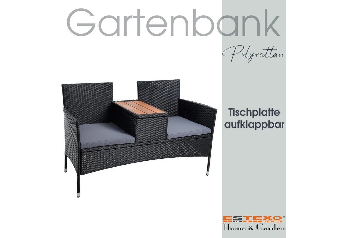 ESTEXO 2-Sitzer Gartenbank mit Tisch Polyrattan Stahl Holz