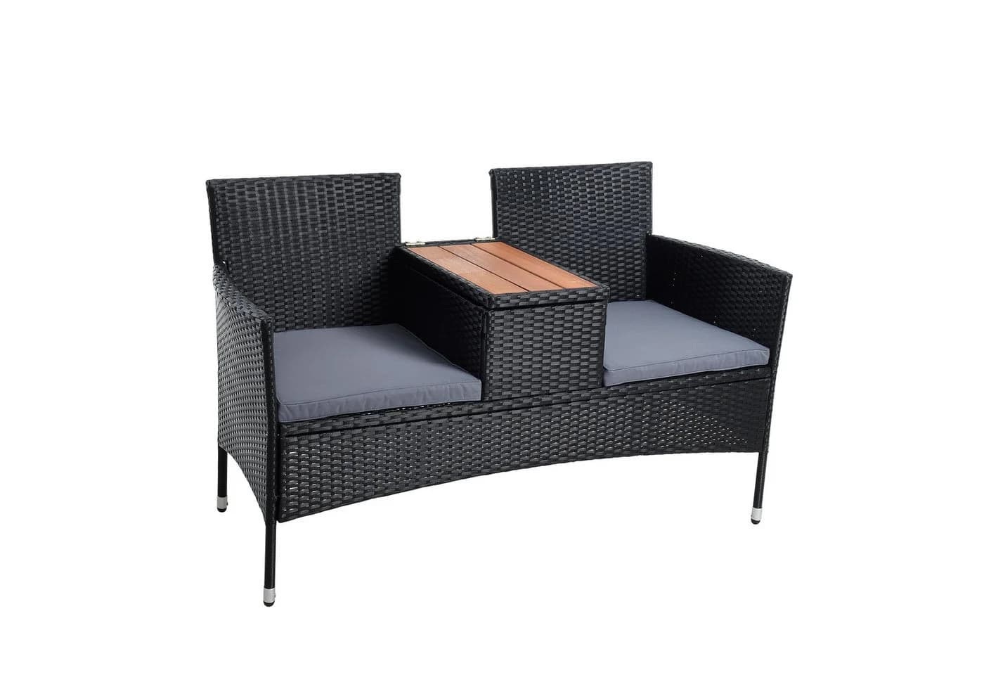 ESTEXO 2-Sitzer Gartenbank mit Tisch Polyrattan Stahl Holz - Bild 2