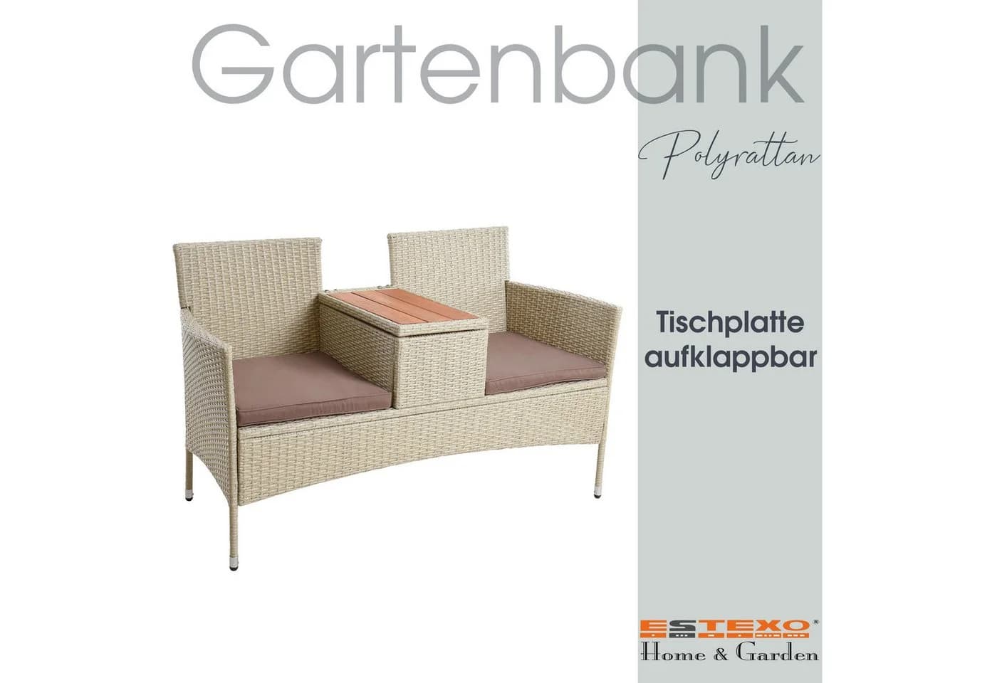 ESTEXO Polyrattan Gartenbank 2-Sitzer mit Tisch