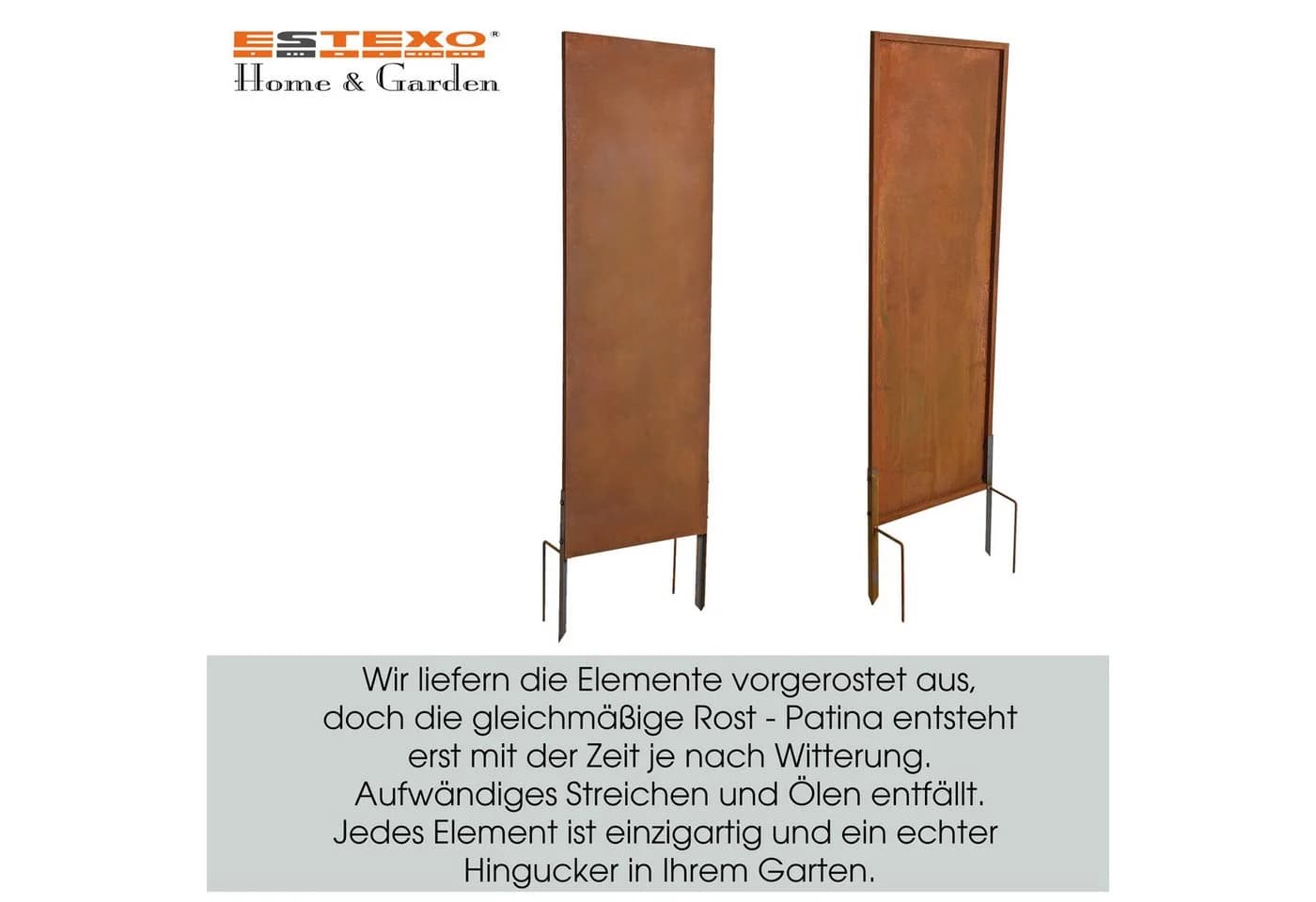 ESTEXO Sichtschutzelement Metall Gartenzaun Sichtschutzwand 170 cm Edelrost - Bild 4