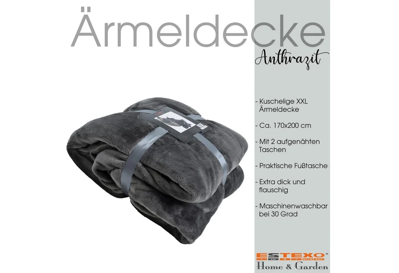 ESTEXO Tagesdecke Kuscheldecke Ärmeldecke TV-Decke 170x200 cm XXL mit Taschen und Ärmeln