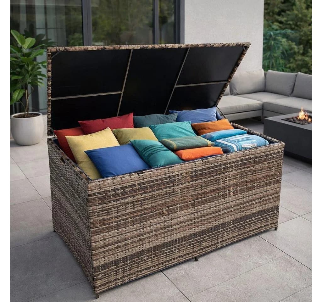 ESTEXO Auflagenbox Poly Rattan 870 Liter Beige-Braun - Bild 2
