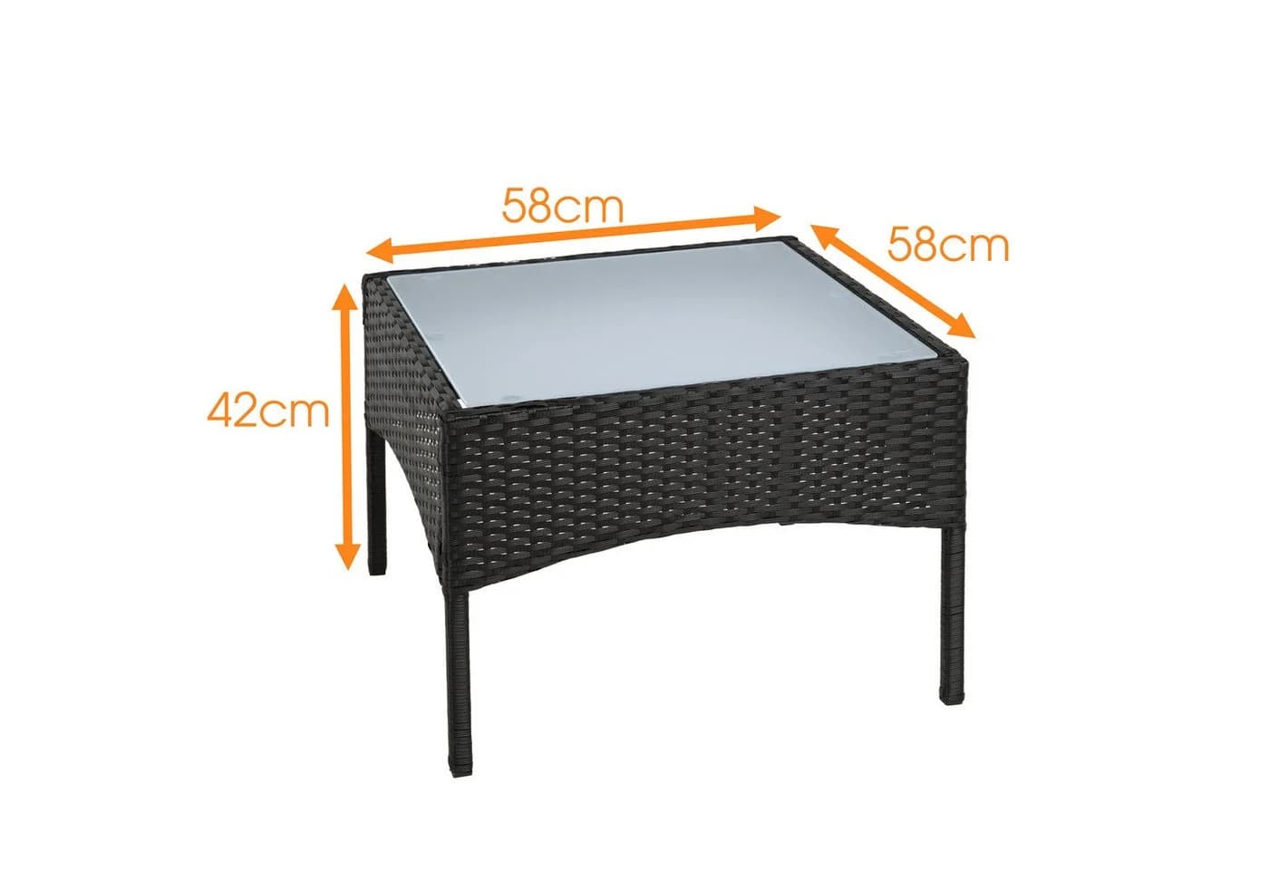 ESTEXO Gartentisch Polyrattan Beistelltisch Schwarz mit Glasplatte