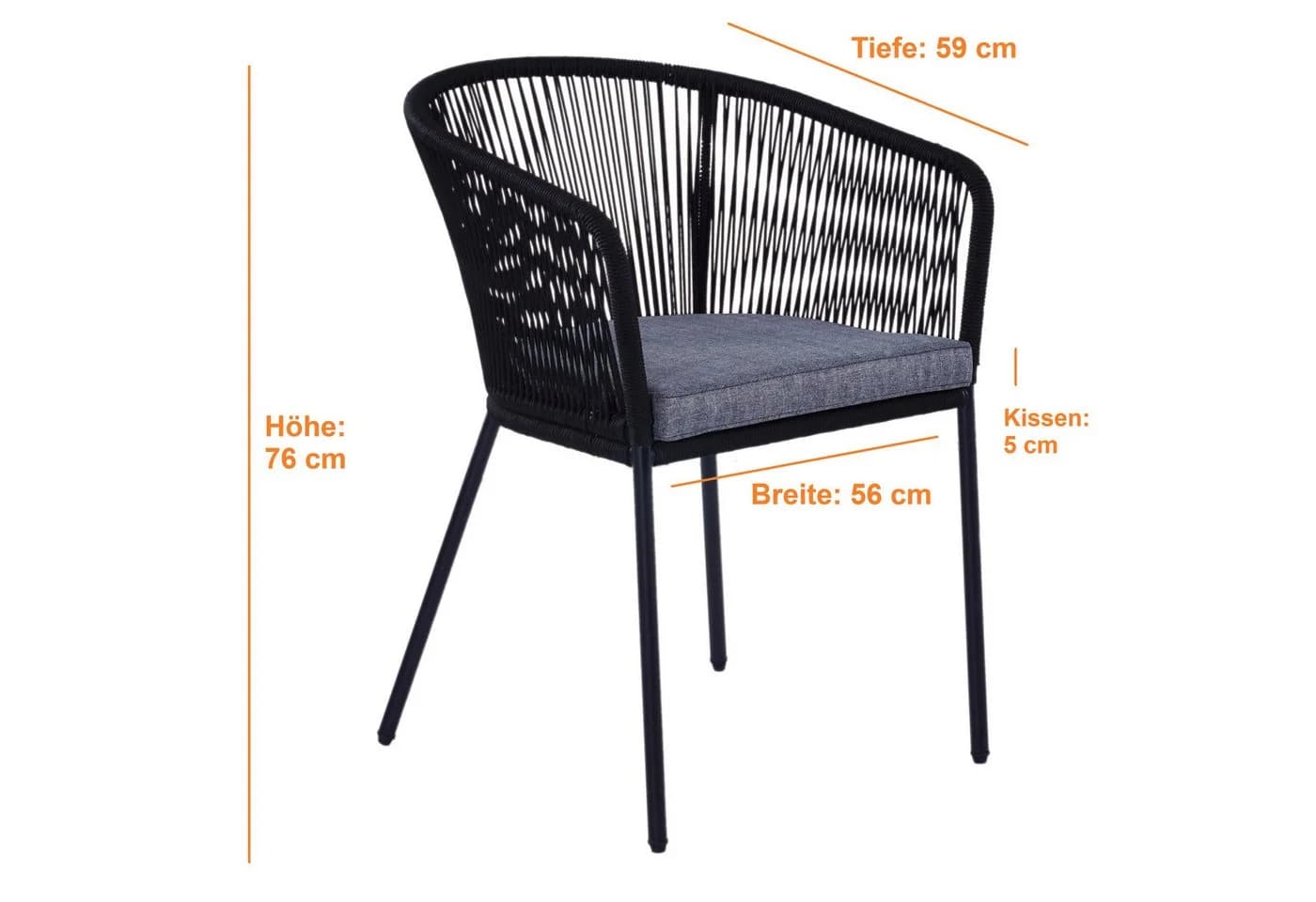 ESTEXO Gartenstuhl Lounge 2er Set Schwarz Rope Design