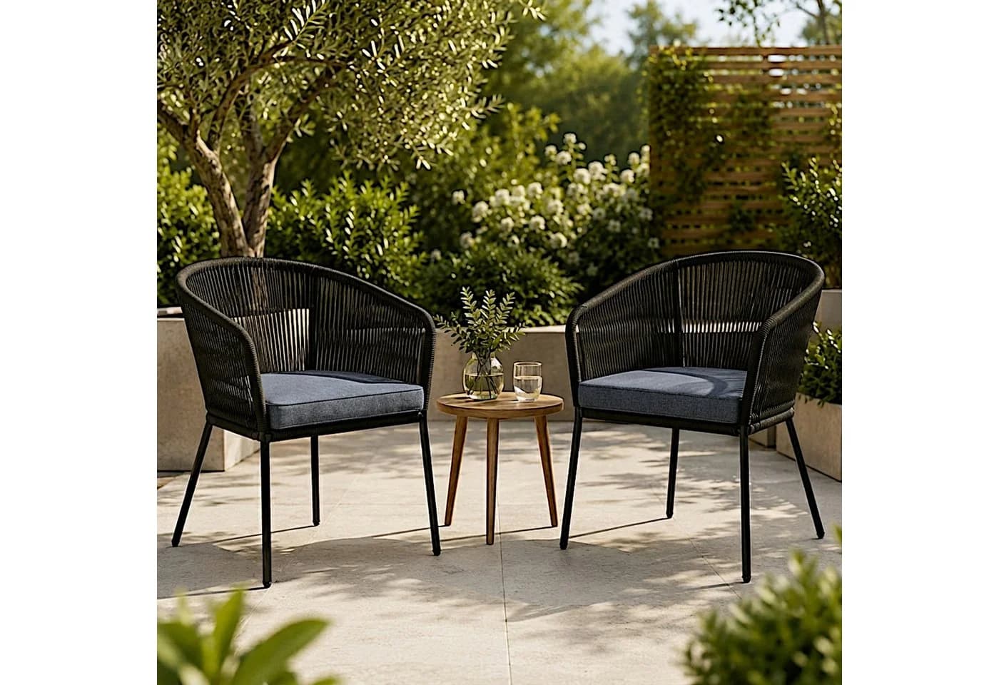ESTEXO Gartenstuhl Lounge 2er Set Schwarz Rope Design - Bild 2