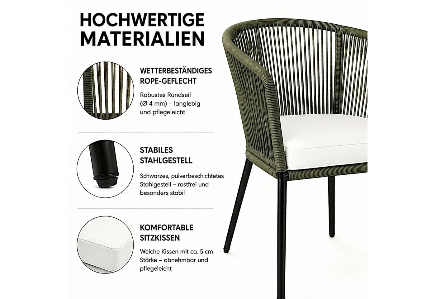 ESTEXO Gartenstuhl Lounge Stuhl 2er Set Oliv Schwarz - Bild 3