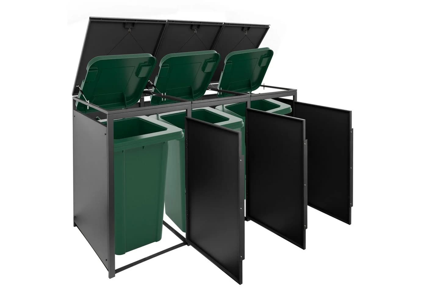 ESTEXO Mülltonnenbox Anthrazit mit Holzdekor 3 Türen - Bild 3