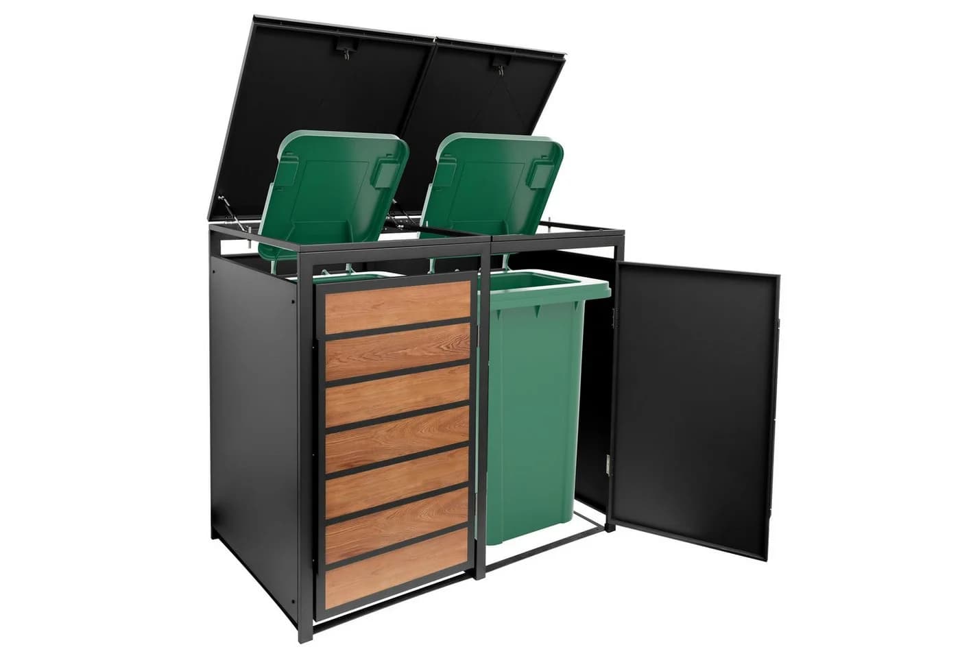 ESTEXO Mülltonnenbox 4 Türen Anthrazit Holzdekor - Bild 4