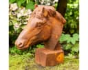 Antikas Pferdekopf Skulptur Gartenfigur Eisenguss Rostoptik Bild 3