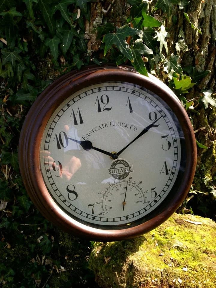 Antikas Bahnhofsuhr mit Thermometer Landhausstil Braun - Bild 3
