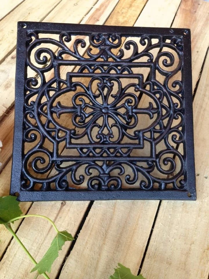 Antikas Warmluftgitter Quadrat Schwarz Gusseisen - Bild 4