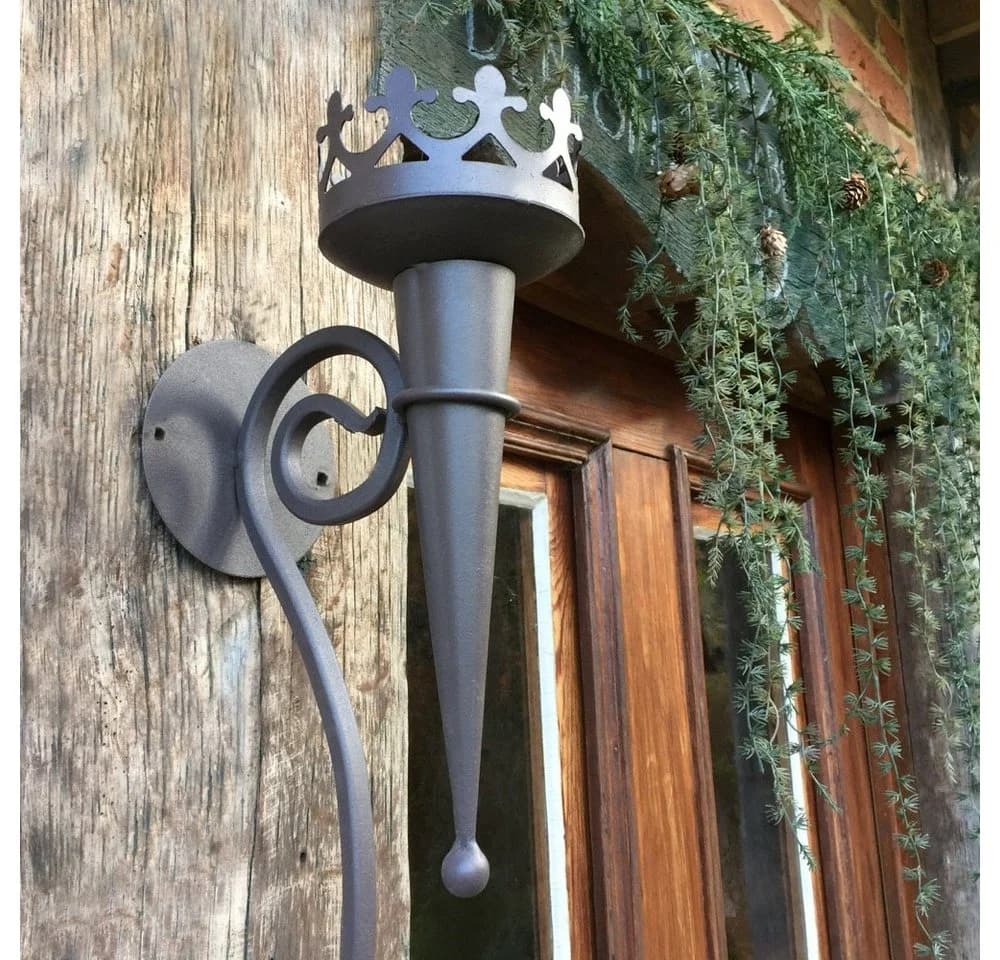 Antikas Wandfackel Burgfackel Mittelalter Metall Dunkelbraun - Bild 2