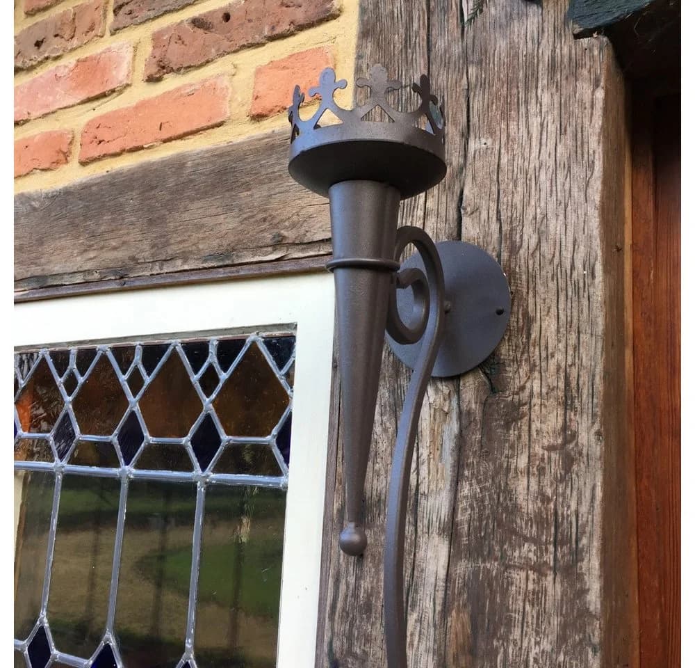 Antikas Wandfackel Burgfackel Mittelalter Metall Dunkelbraun - Bild 3