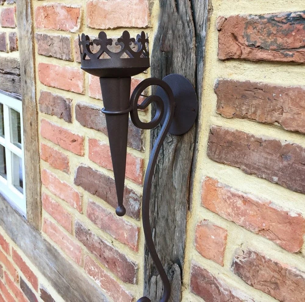 Antikas Wandfackel Burgfackel Mittelalter Metall Dunkelbraun - Bild 4