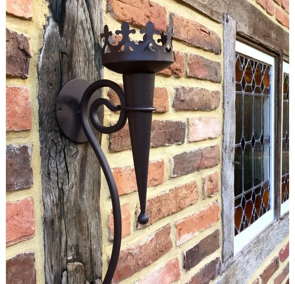 Antikas Wandfackel Burgfackel Mittelalter Metall Dunkelbraun - Bild 5