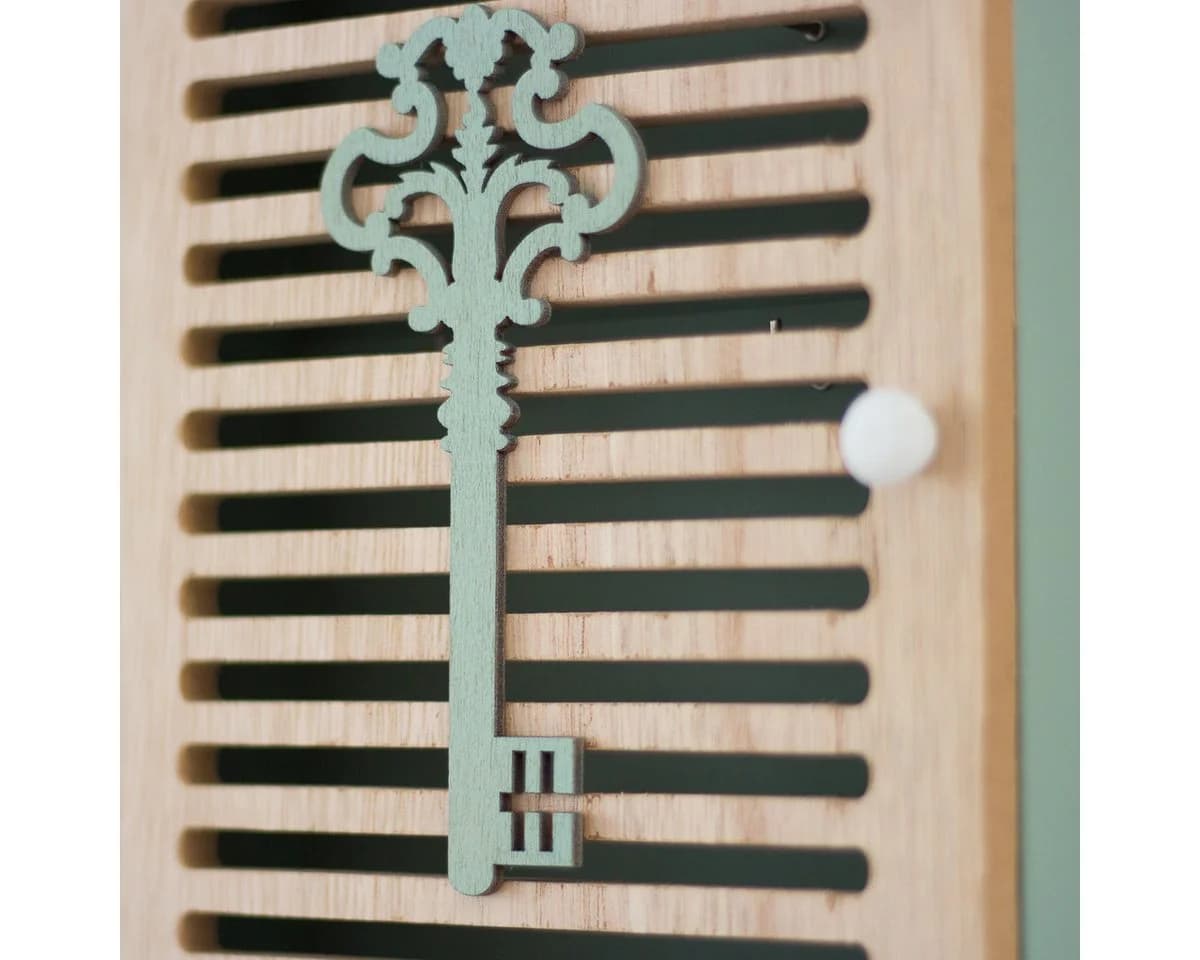 Antikas Schlüsselkasten aus Holz, Schlüsselboard in Graugrün - Bild 4