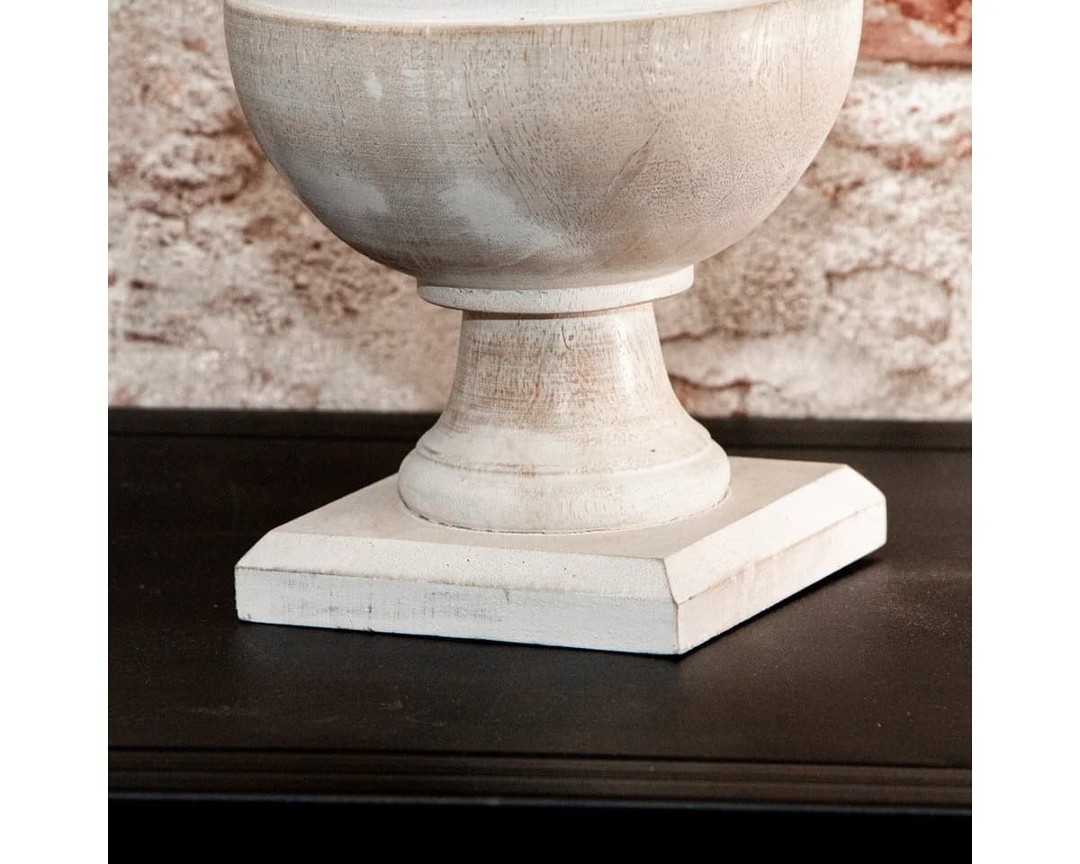 Antikas Holzvase Urne mit Deckel Beige