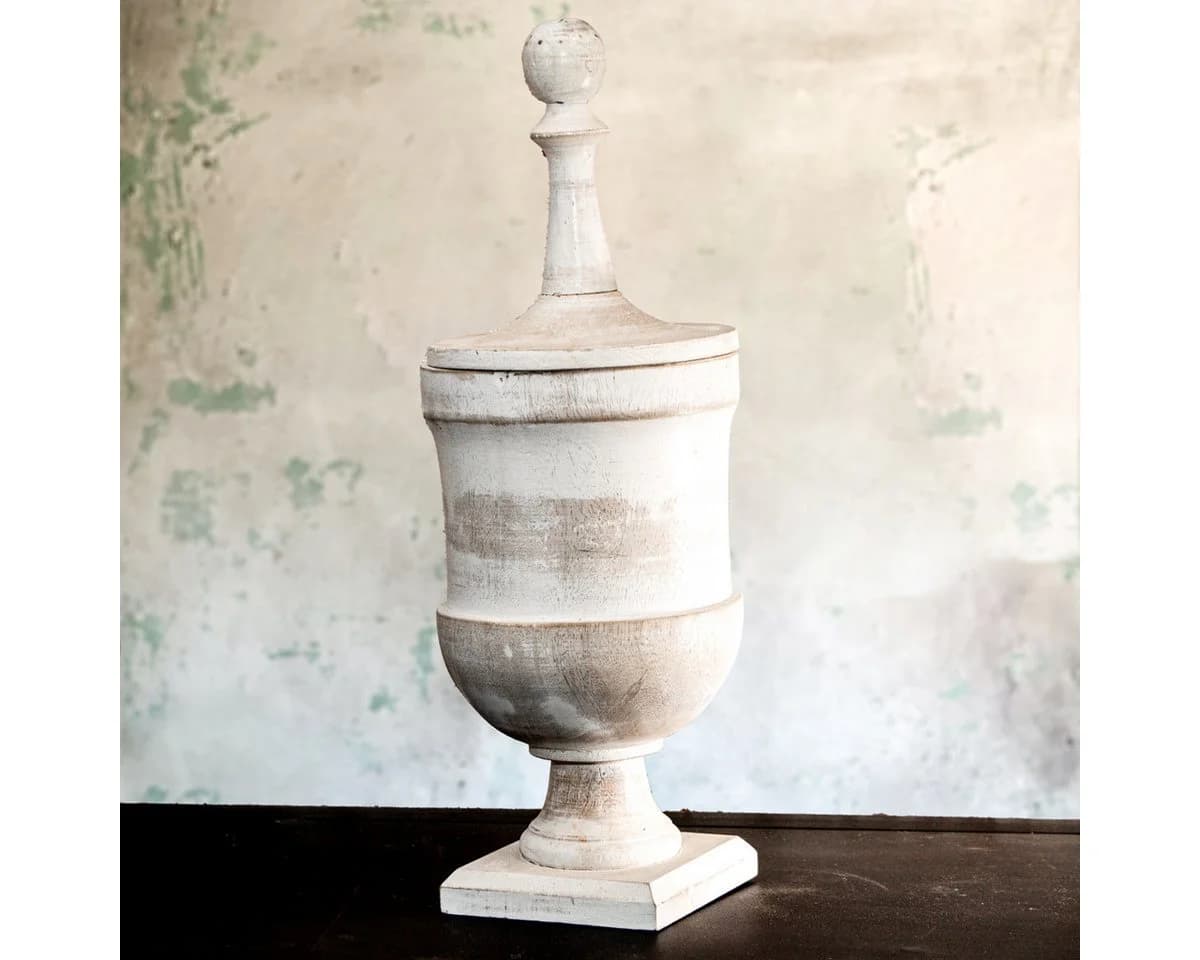 Antikas Holzvase Urne mit Deckel Beige - Bild 2