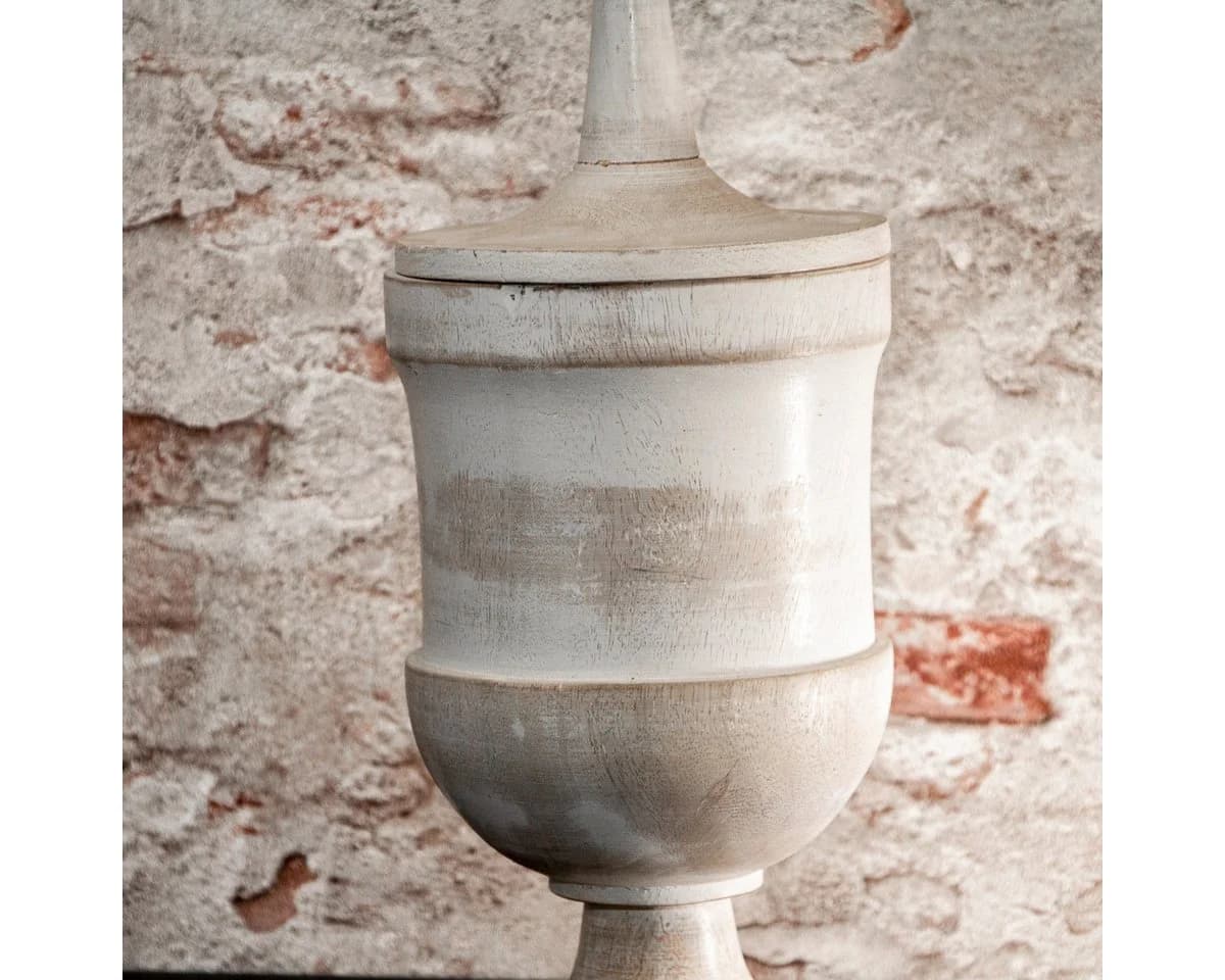 Antikas Holzvase Urne mit Deckel Beige - Bild 3
