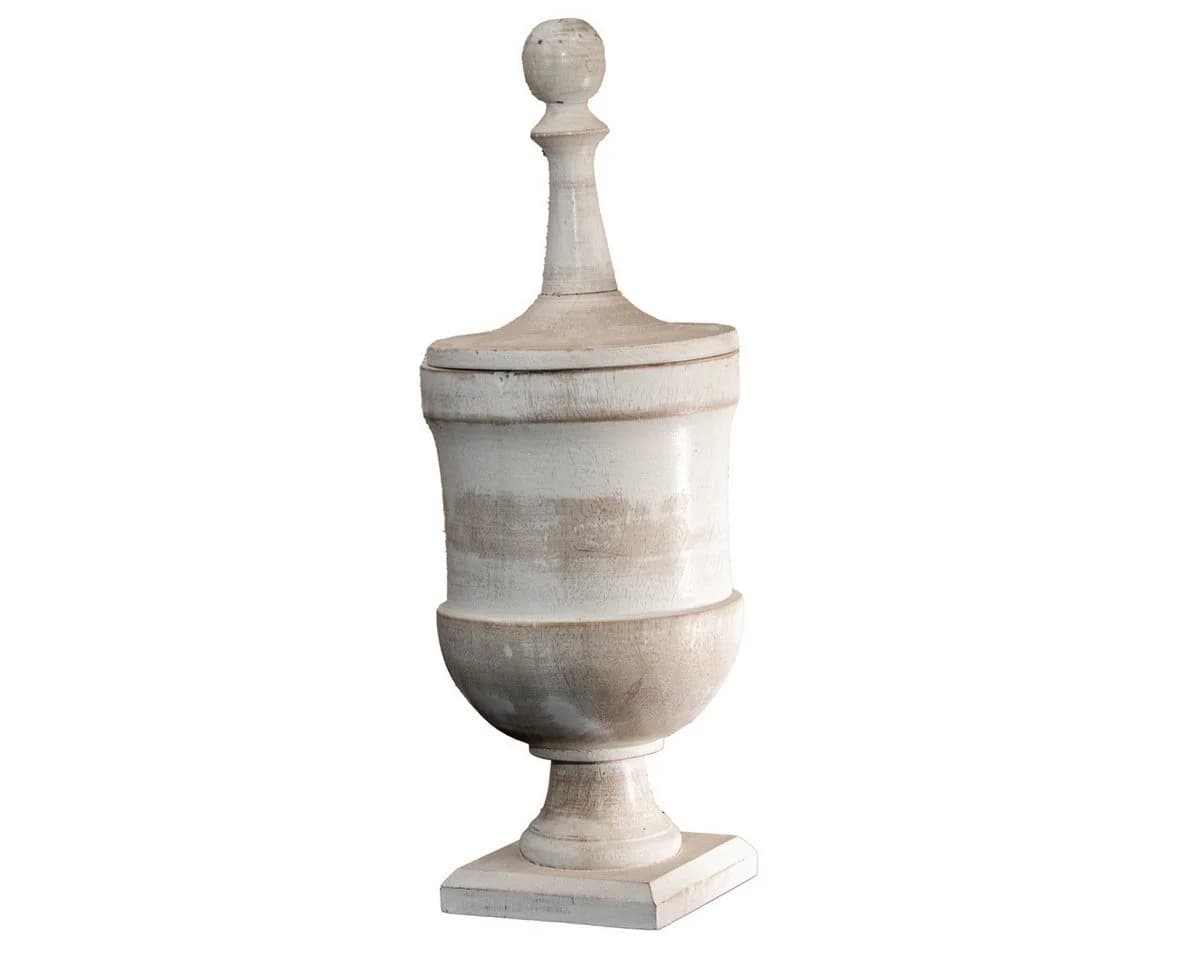 Antikas Holzvase Urne mit Deckel Beige - Bild 5