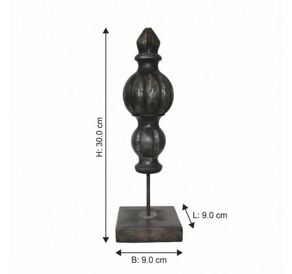 Antikas Deko-Finial aus Holz auf Sockel, schwarz patiniert
