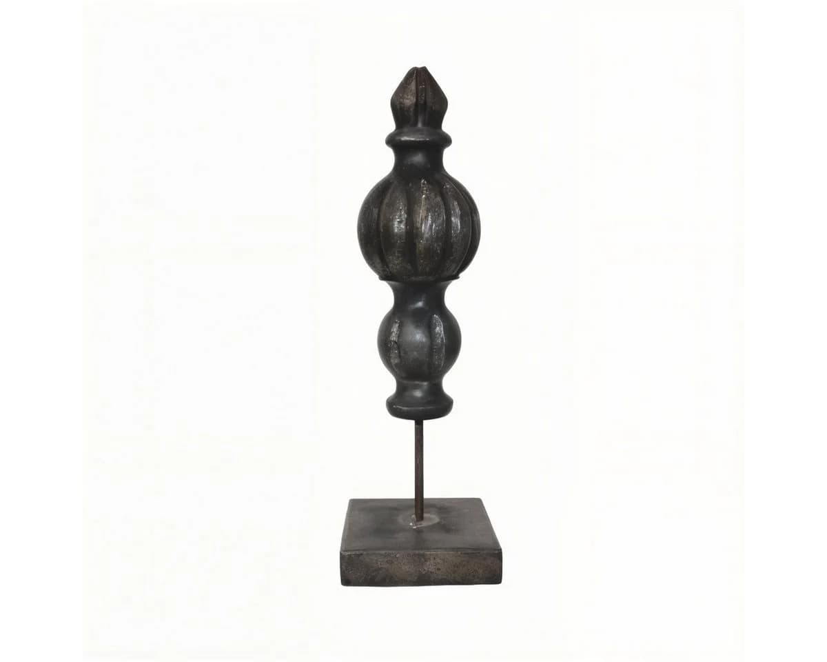 Antikas Deko-Finial aus Holz auf Sockel, schwarz patiniert - Bild 3