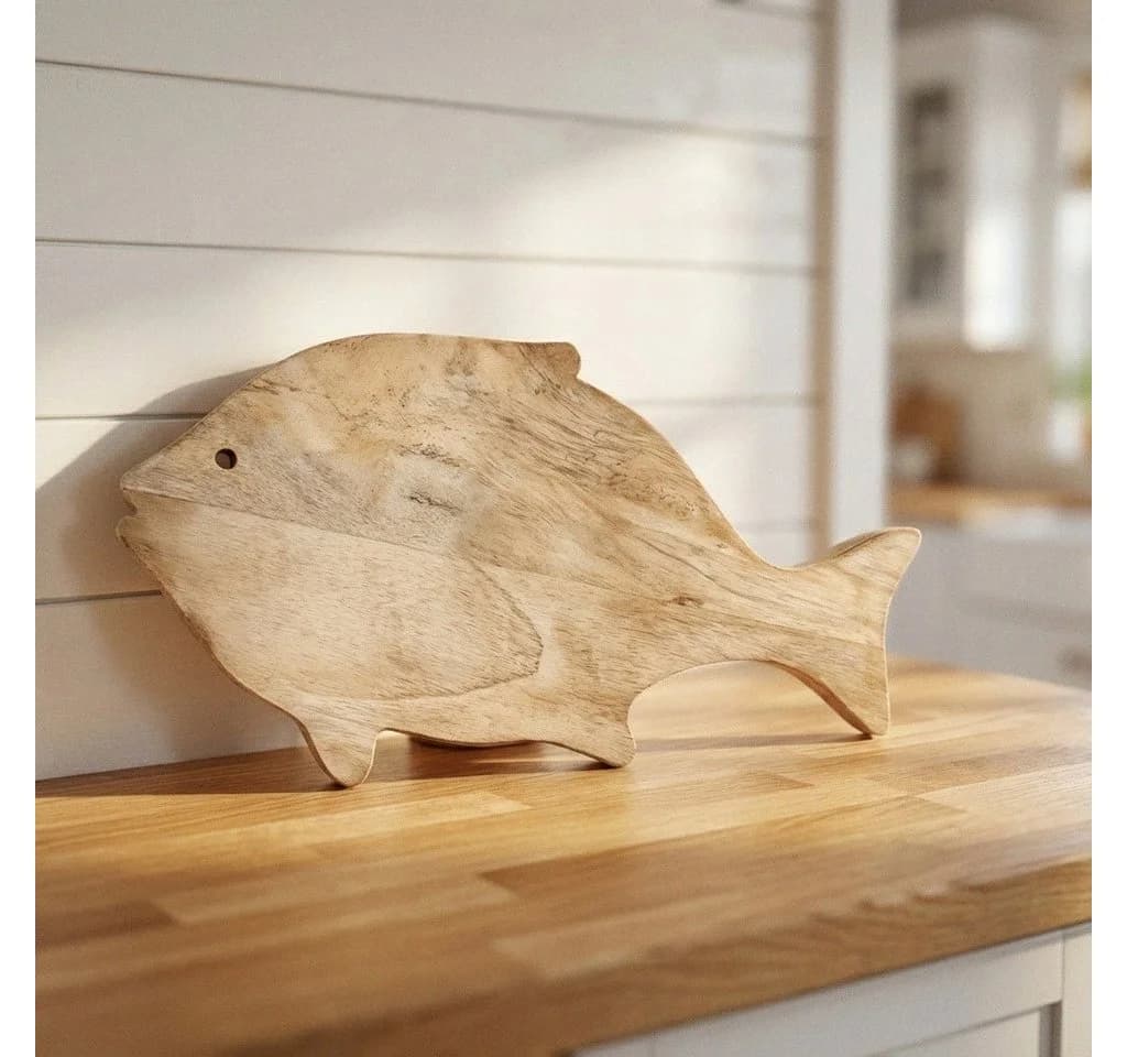 Antikas Schneidebrett Fischform Holz natur unbehandelt