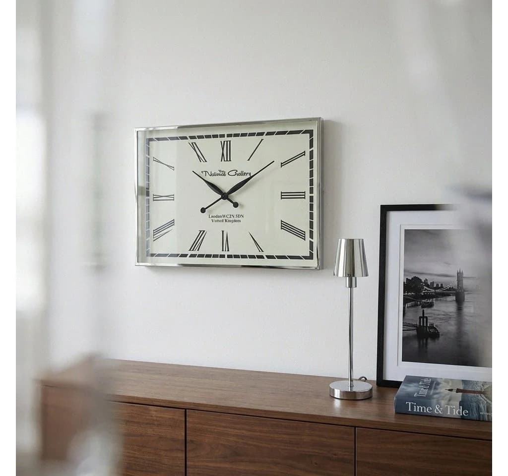 Antikas Premium Wanduhr römische Ziffern rechteckig Nickel Glas Weiß - Bild 2