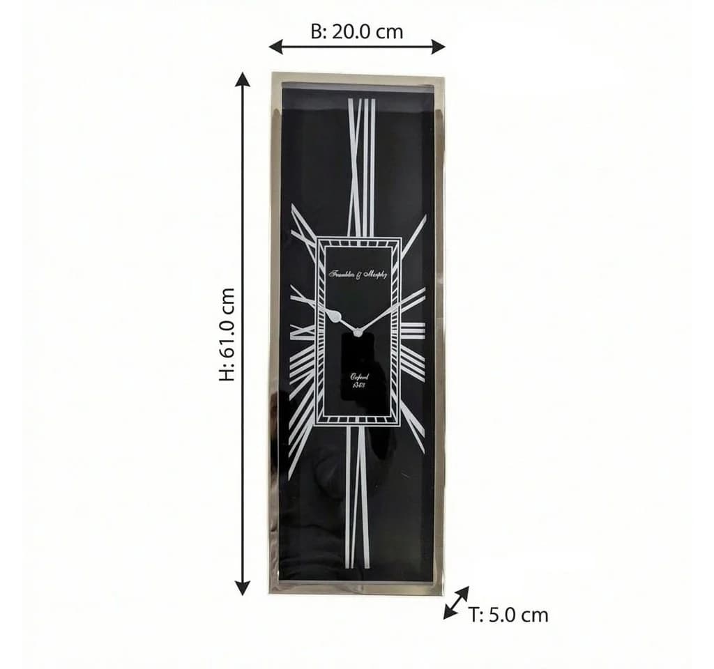 Antikas Art-Deco Wanduhr Schwarz Silber Glasfront