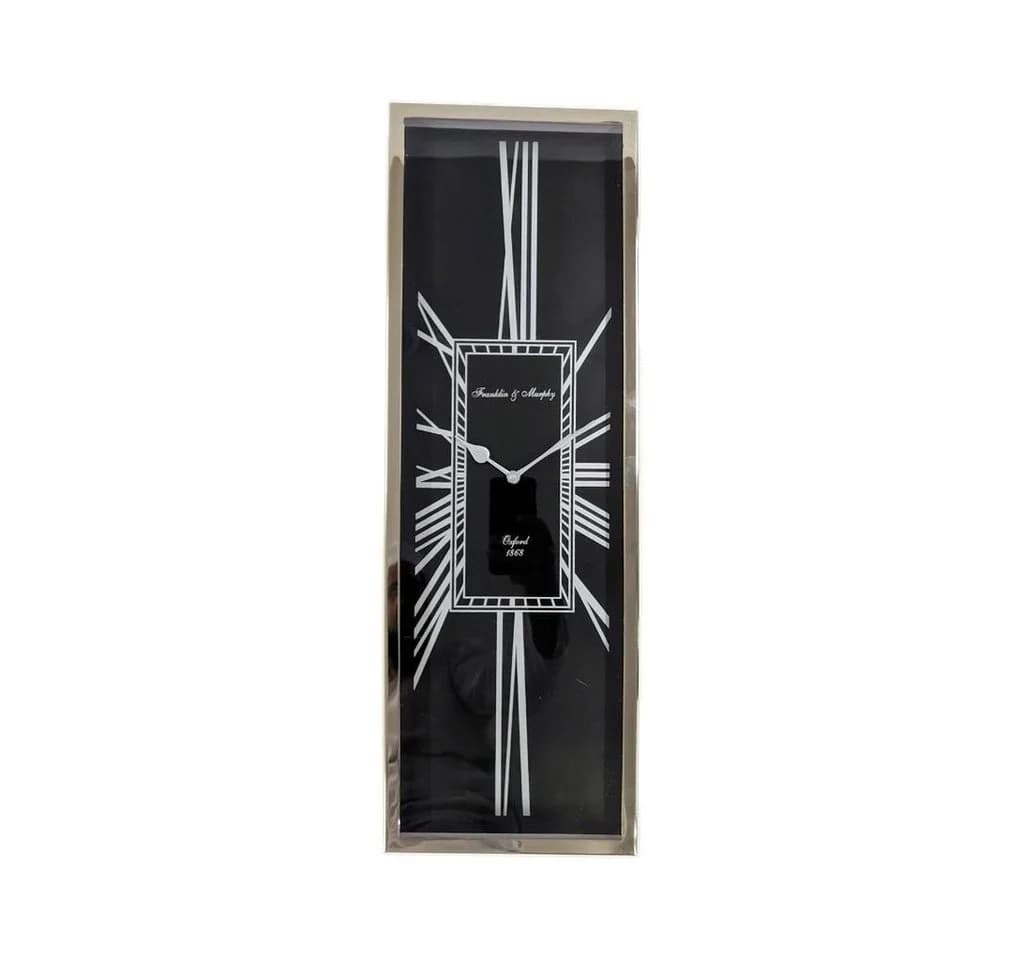 Antikas Art-Deco Wanduhr Schwarz Silber Glasfront - Bild 3